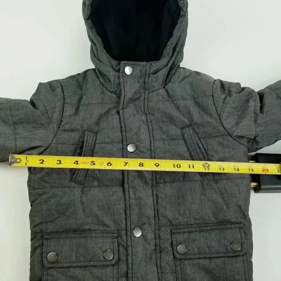 Rothschild 24M Boys Charcoal Gray Long Sleeve Puffy Zip And Snap Hooded Jacket - Picture 2 of 7